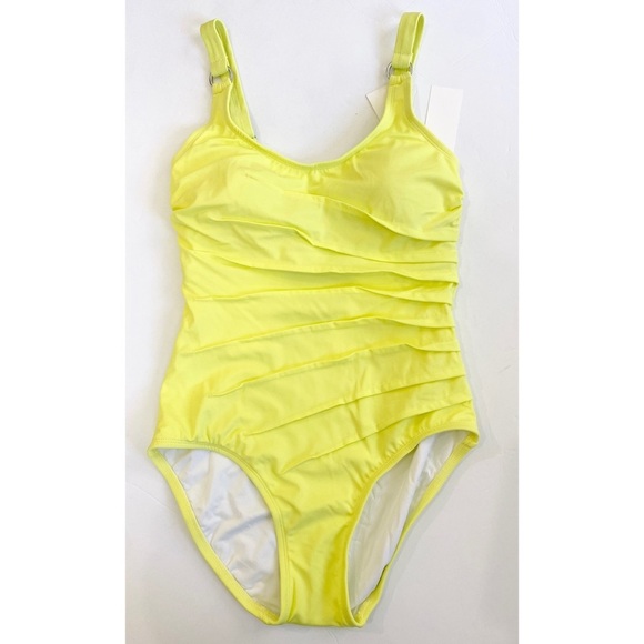 Calvin Klein ruched side one piece swimsuit in neon yellow - Picture 2 of 4
